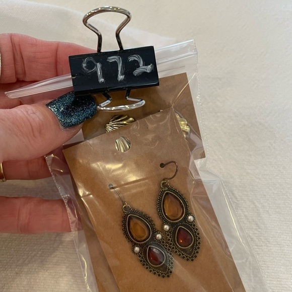 💐5/25 3 pair vintage boho retro earrings gold shell 1980s - Picture 8 of 8